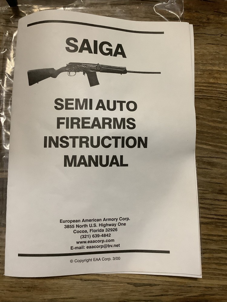 Saiga Semi-Automatic Firearms Manual, EAA Corp.
