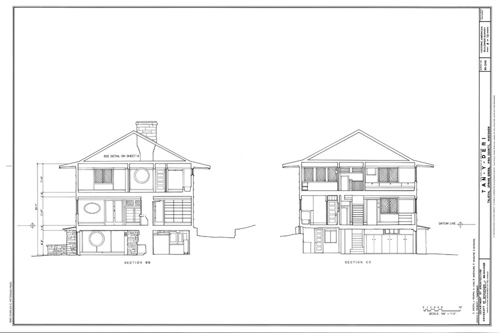 4 bedroom open plan home by Frank Lloyd Wright, printed architectural drawings