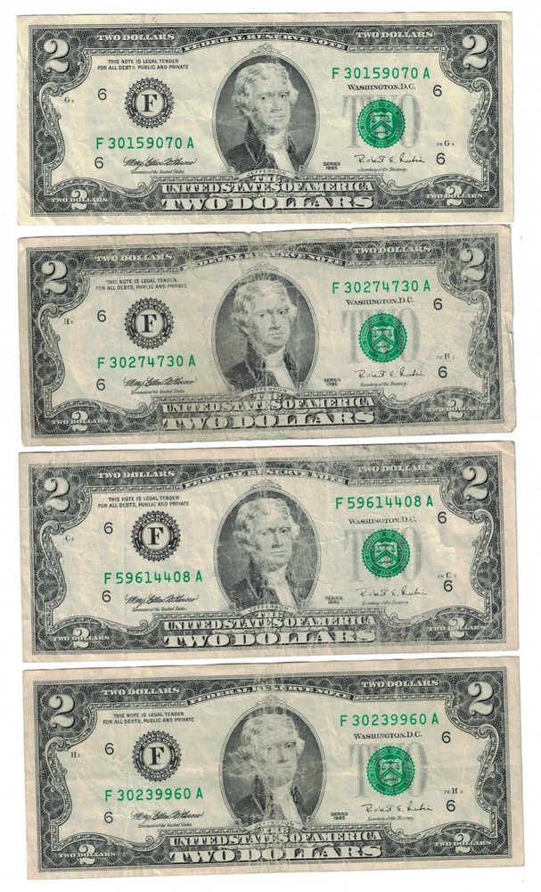 1995 $2 TWO DOLLARS BILL/SELLING ONE SINGLE NOTE.