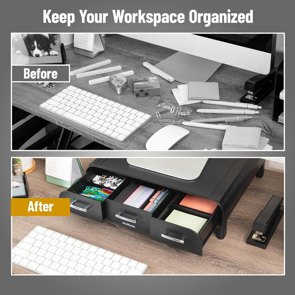 Monitor Stand, Laptop Riser, Desktop Organizer, Storage Drawer, Office, Plastic,
