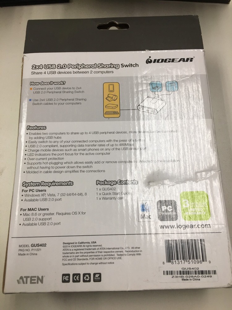 IOGEAR GUS402 USB 2.0 Peripheral Sharing Switch NEW