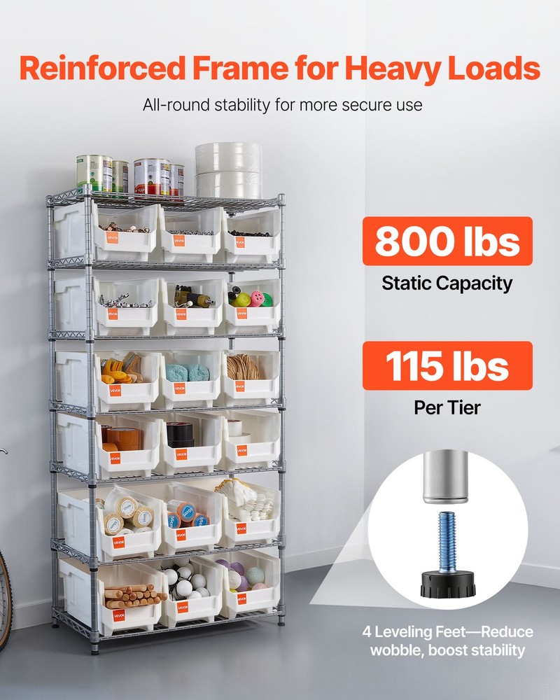 VEVOR Rolling Bin Storage Rack 7-Tier Bin Rack Storage System with 18 Bins