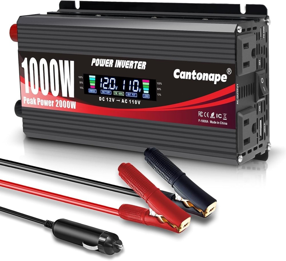 1000W/2000W(Peak) Car Power Inverter DC 12V to 110V AC Converter with LCD Displa
