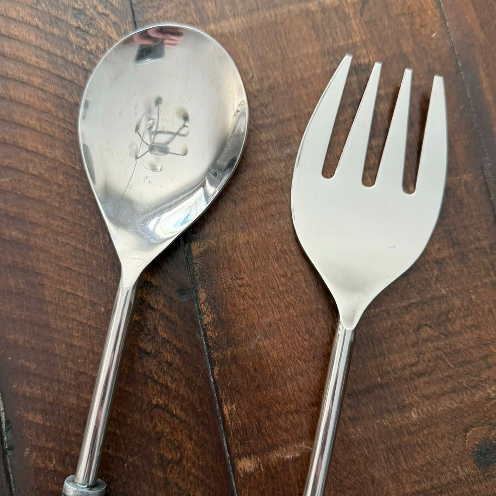 Salad Server Set Spoon and Fork Decorative Handles Victorian Gothic Revival