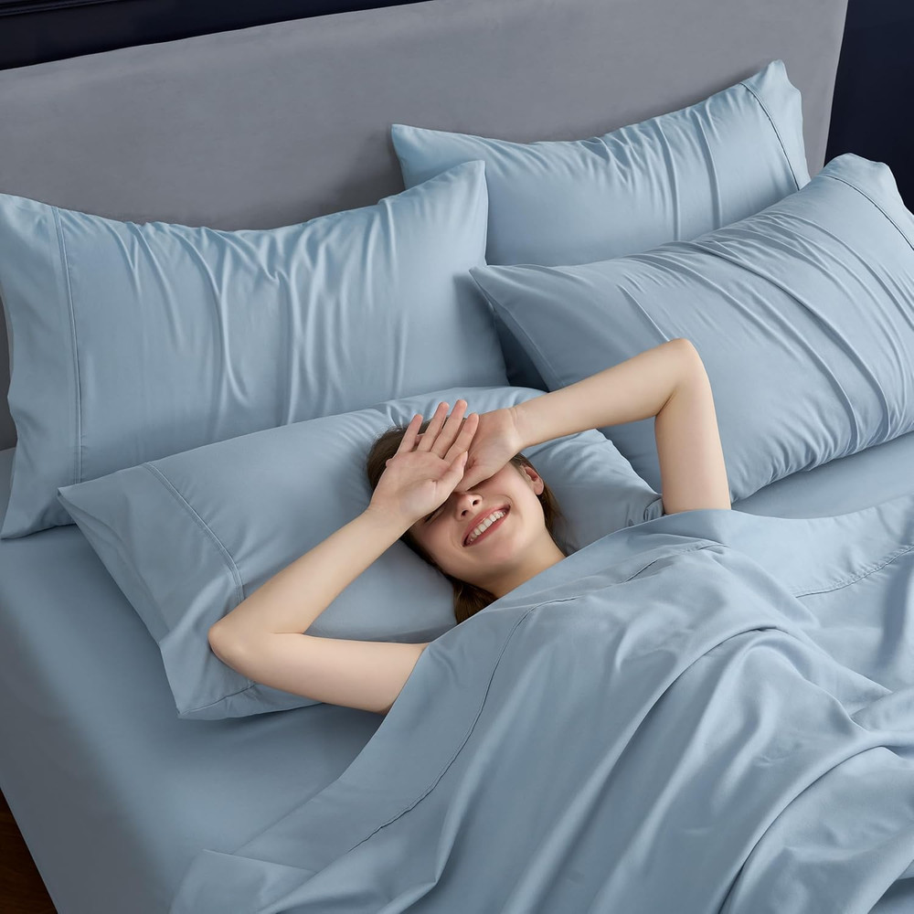 Queen Sheets Set 6 Piece Cooling Bed Sheets with 4 Envelope Pillowcases Soft Mic