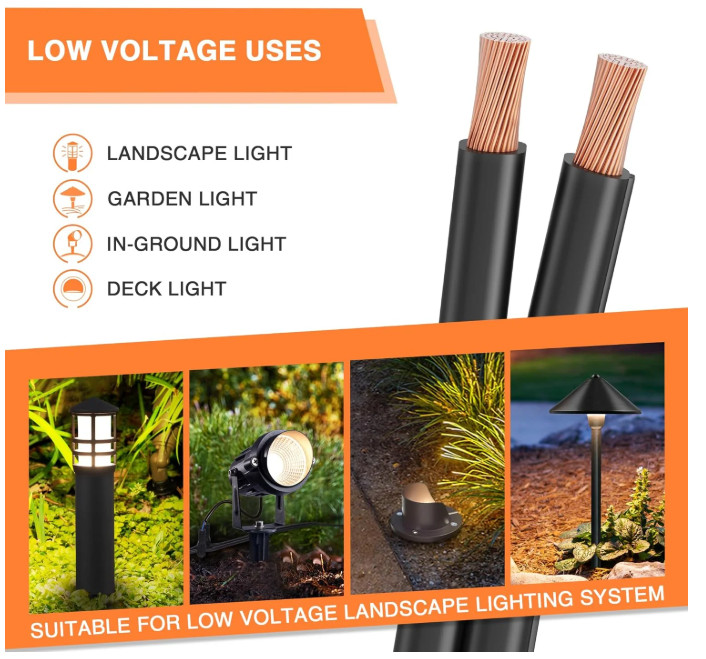 100FT 16/2 Low Voltage Stranded Copper Electric Wire for Landscape Lighting Wire