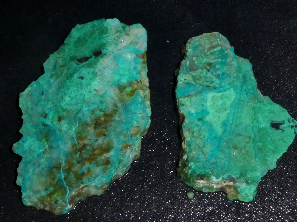 Chrysocolla -2 small pieces- rough-cabbing--display- science