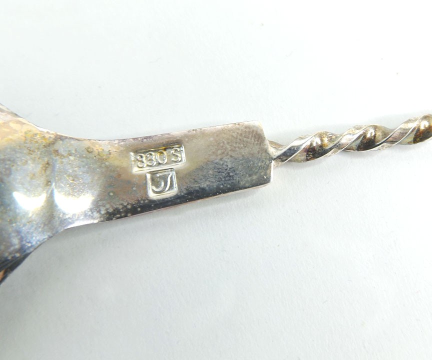 Norway 830S Silver Twist Handled Deep Bowl Spoon Original Case