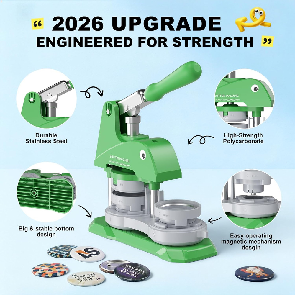 Button Maker Machine 3 Sizes, DIY Pin Making Machine 1+1.25+2.25 Inch, Interchan