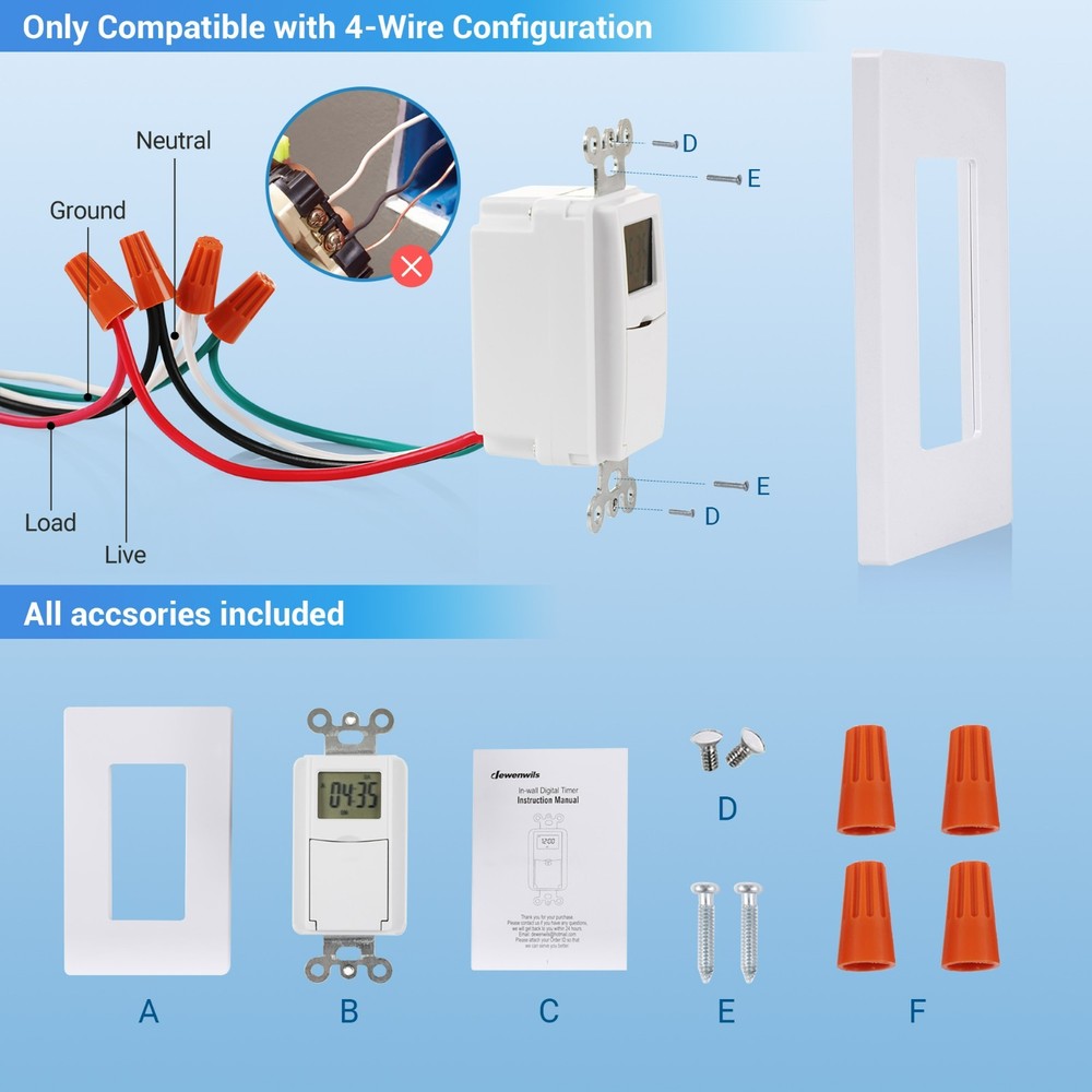 Digital Timer Switch for Lights In-Wall, 7-Day Schedule, Requires Neutral Wire