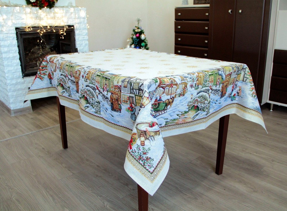 Luxury Christmas Block Print Tablecloth Rectangular Fabric Tapestry Festive