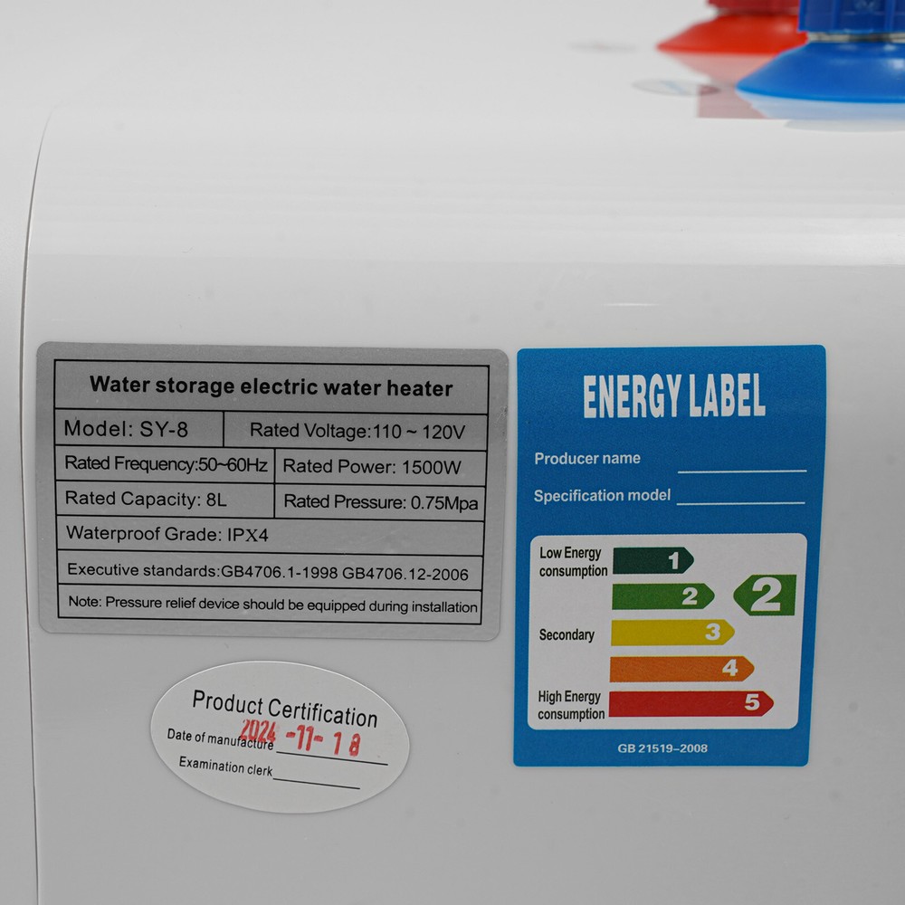 8L/8.45QT Electric Hot Water Heater Wall-mounted Electric Tank Hot Water Heater