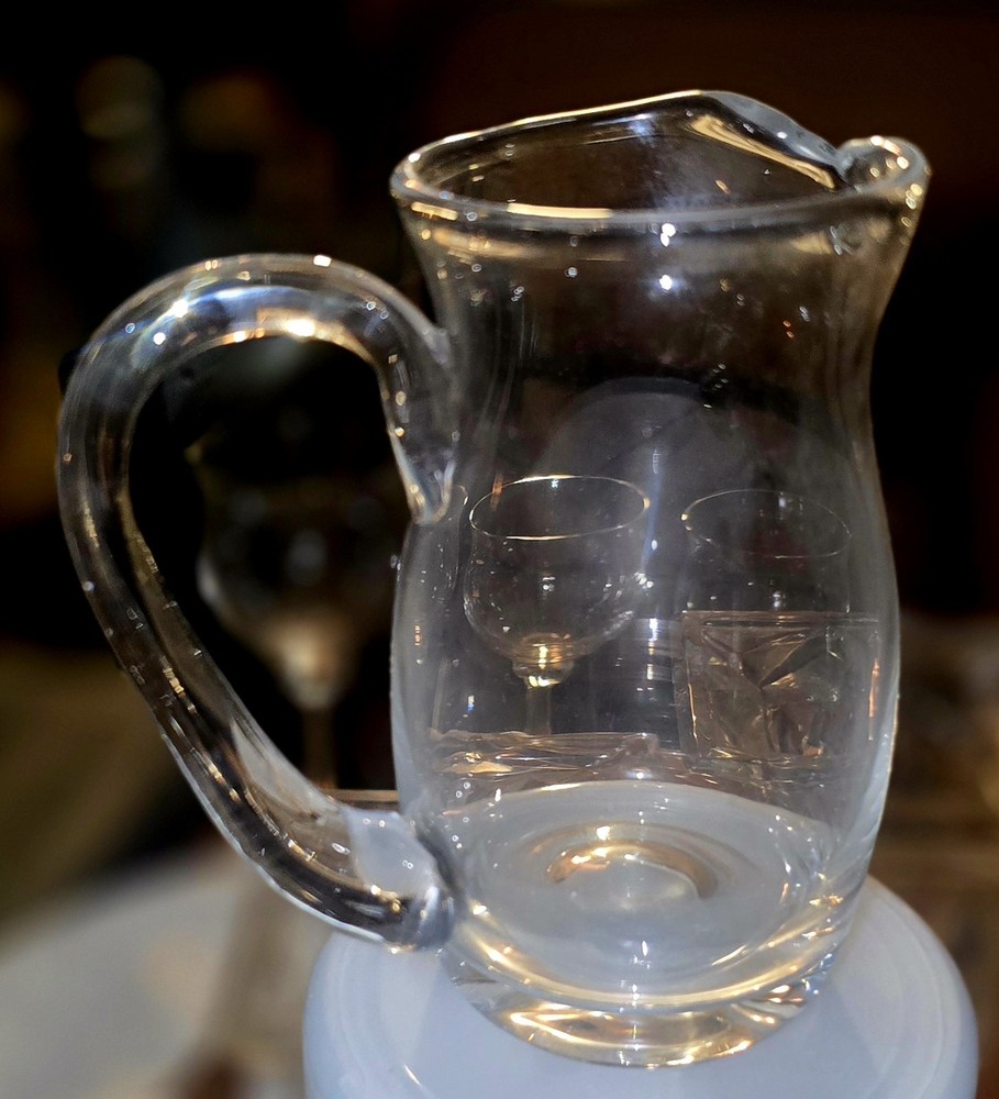 Italian Hand blown Crystal Pitcher With Oversized Handle