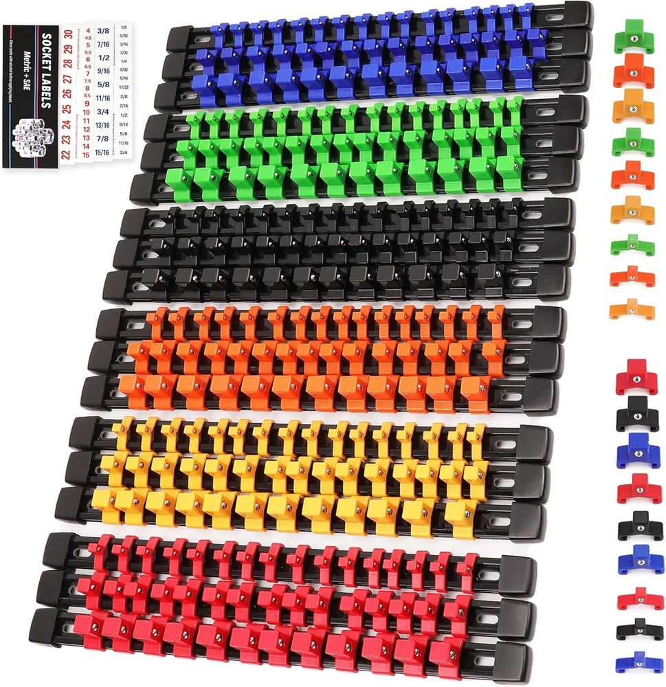 Socket Organizer Set 18-Piece For Tool Box Drawer, Socket Holder Clip Rail Trays