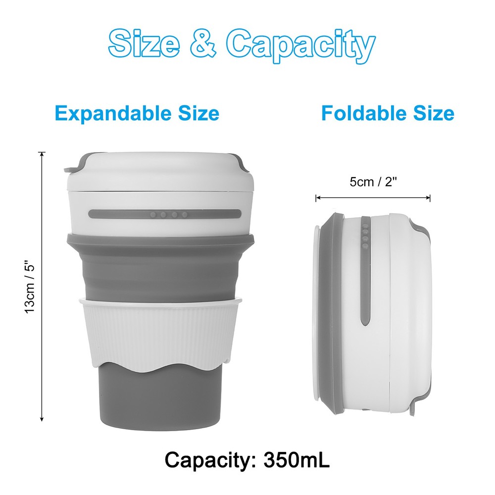 Folding water bottle, 350mL folding with lid, grey