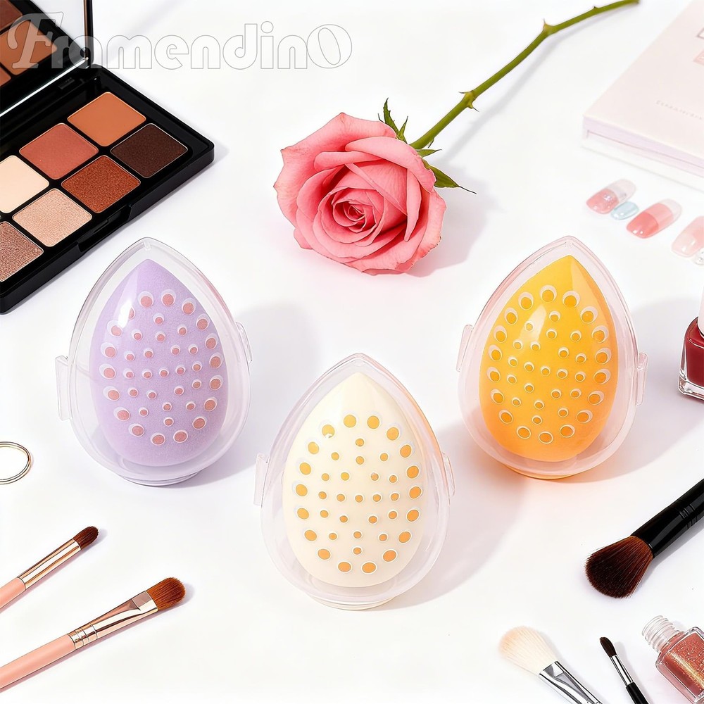Framendino, 4 Pack Breathable Makeup Sponge Case Protective Plastic Beauty Co...