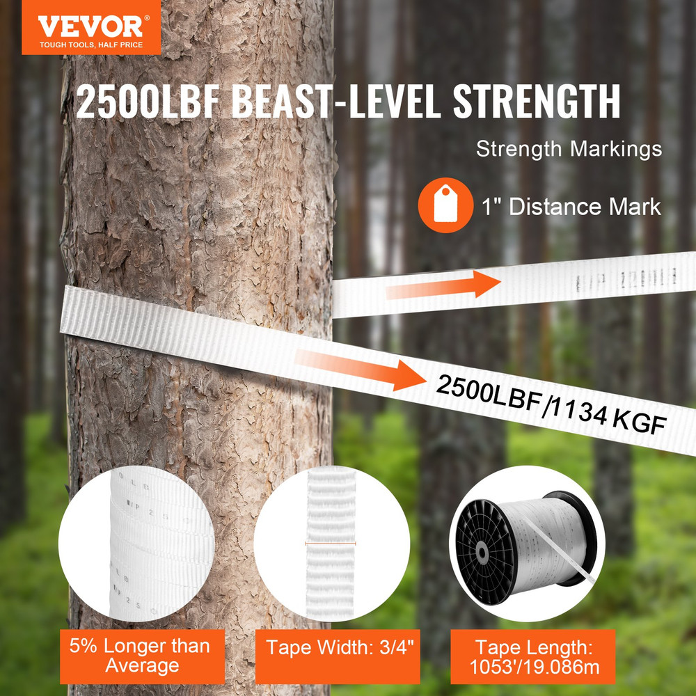 Polyester Pull Tape, 3/4" x 1053' Mule Tape Flat Rope, White