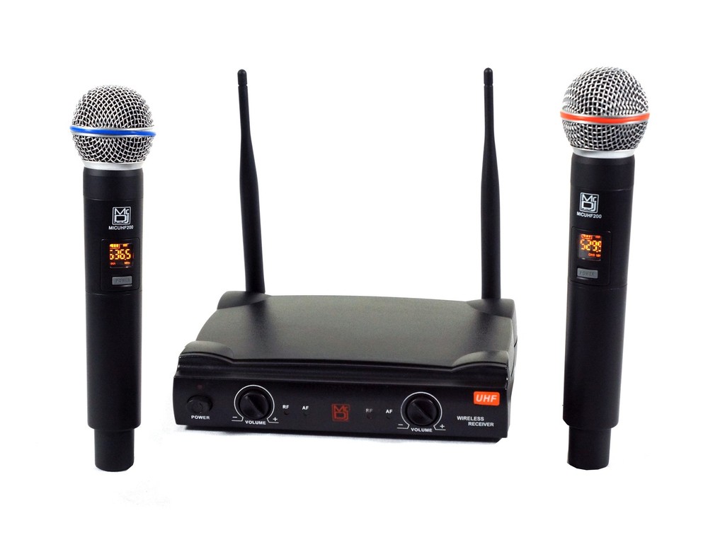 Mr. Dj MIC-UHF200 Professional Wireless Microphone System Kit with 2 Handheld &