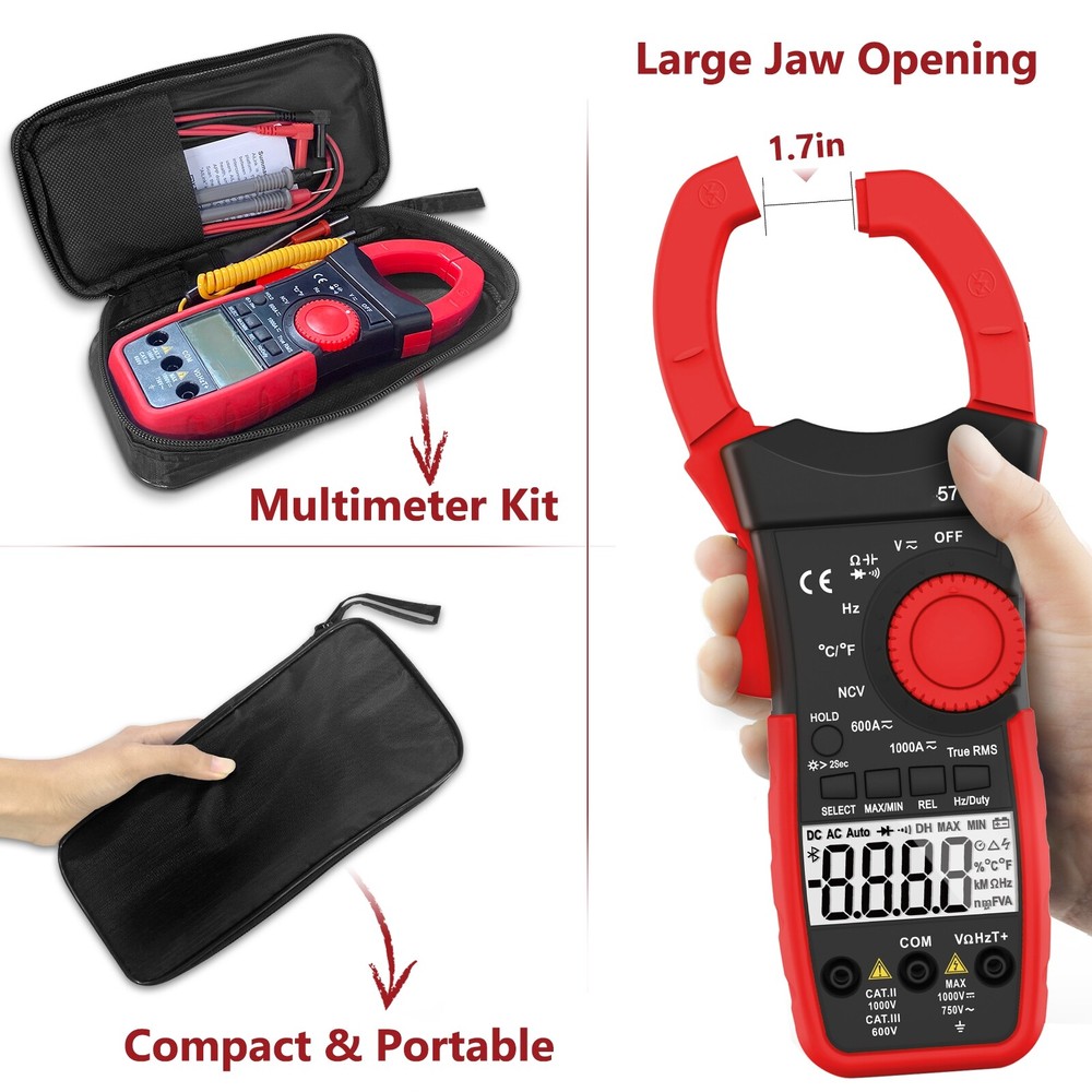 6000 Counts Digital Clamp Meter Multimeter True RMS AC DC Current Volt Amp Meter