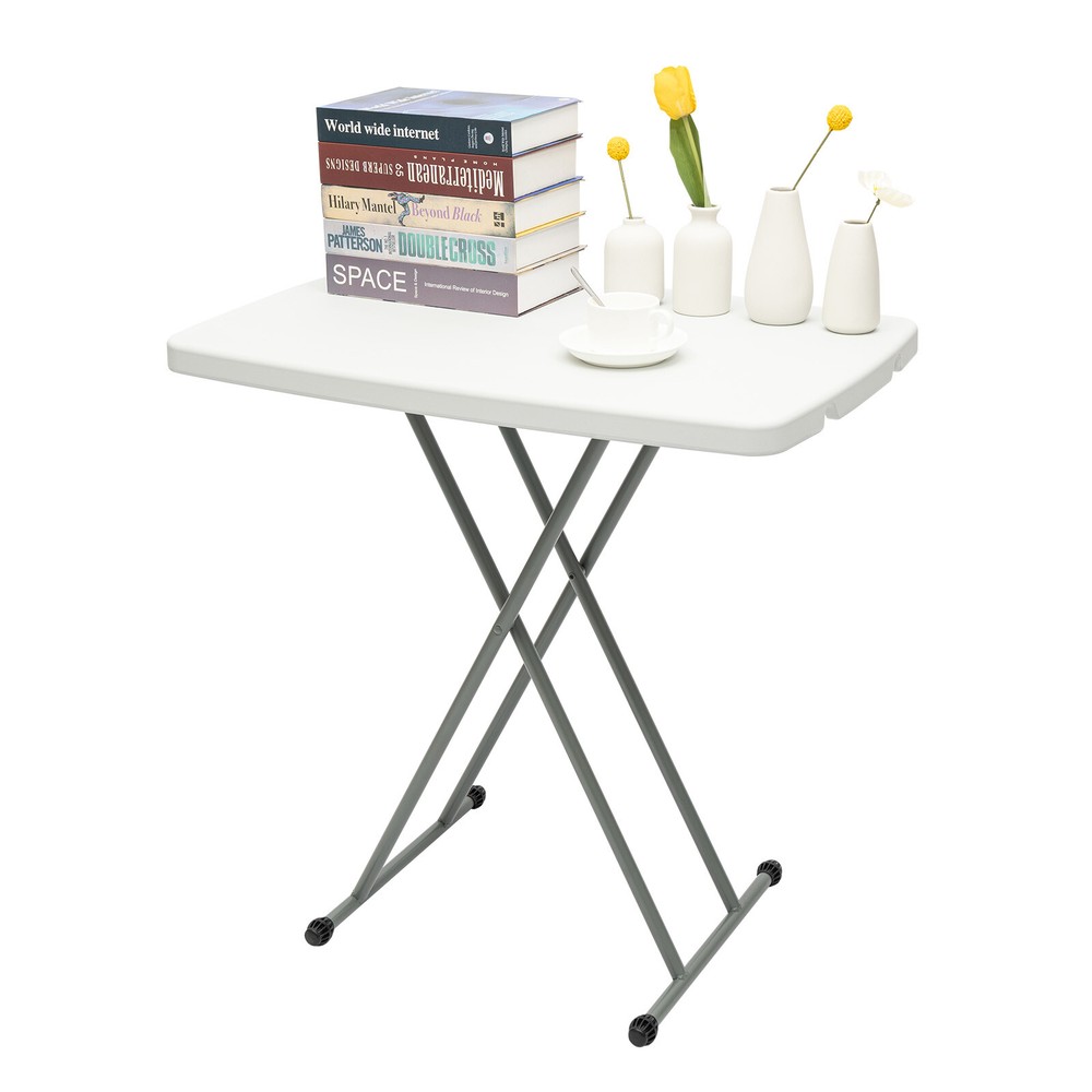 77*50cm Folding Table White Rectangular Table Adjustable Height Portable Home