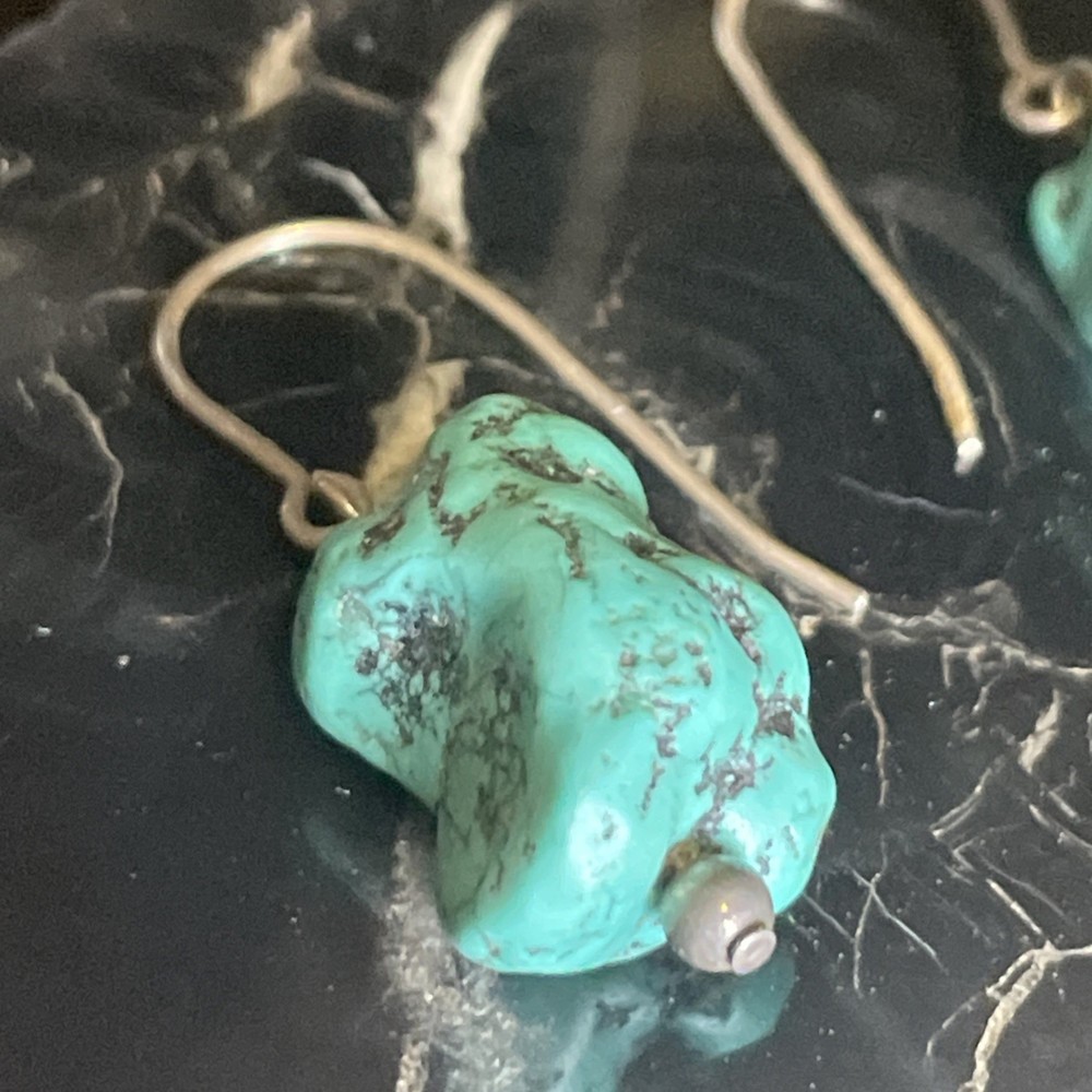 Sterling Silver Turquoise Chunk Dangle Earrings
