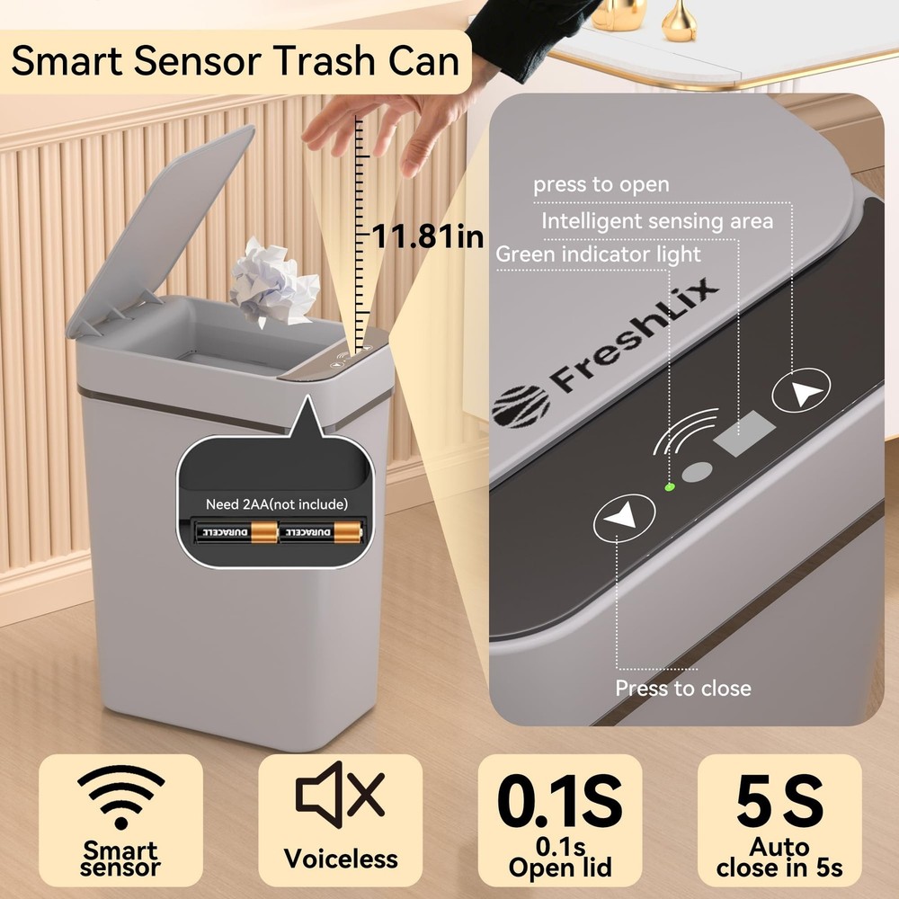3 Pack Bathroom Trash Can 2.6 Gallon Small Touchless Automatic Motion Sensor ...