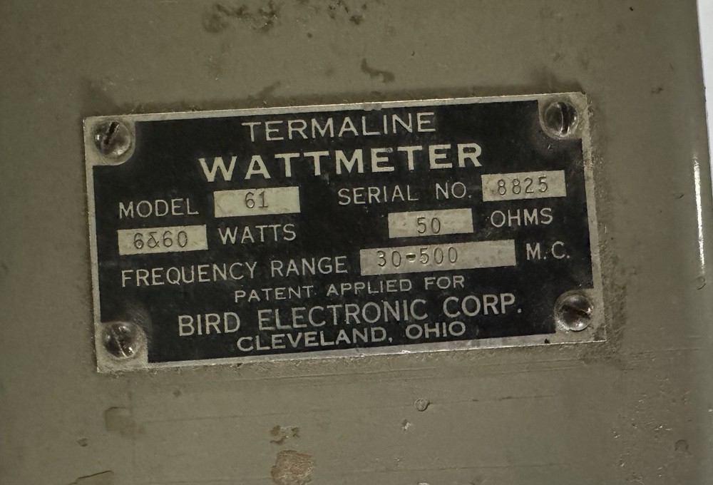 Vintage Termaline Wattmeter Bird 61 Frequency Range 30-500 Mc