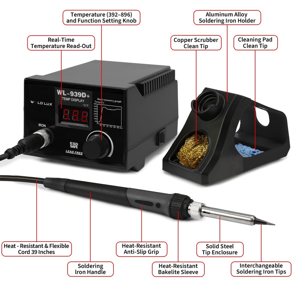 939D+ Digital Soldering Station, 100W Equivalent with PID Temperature Control...