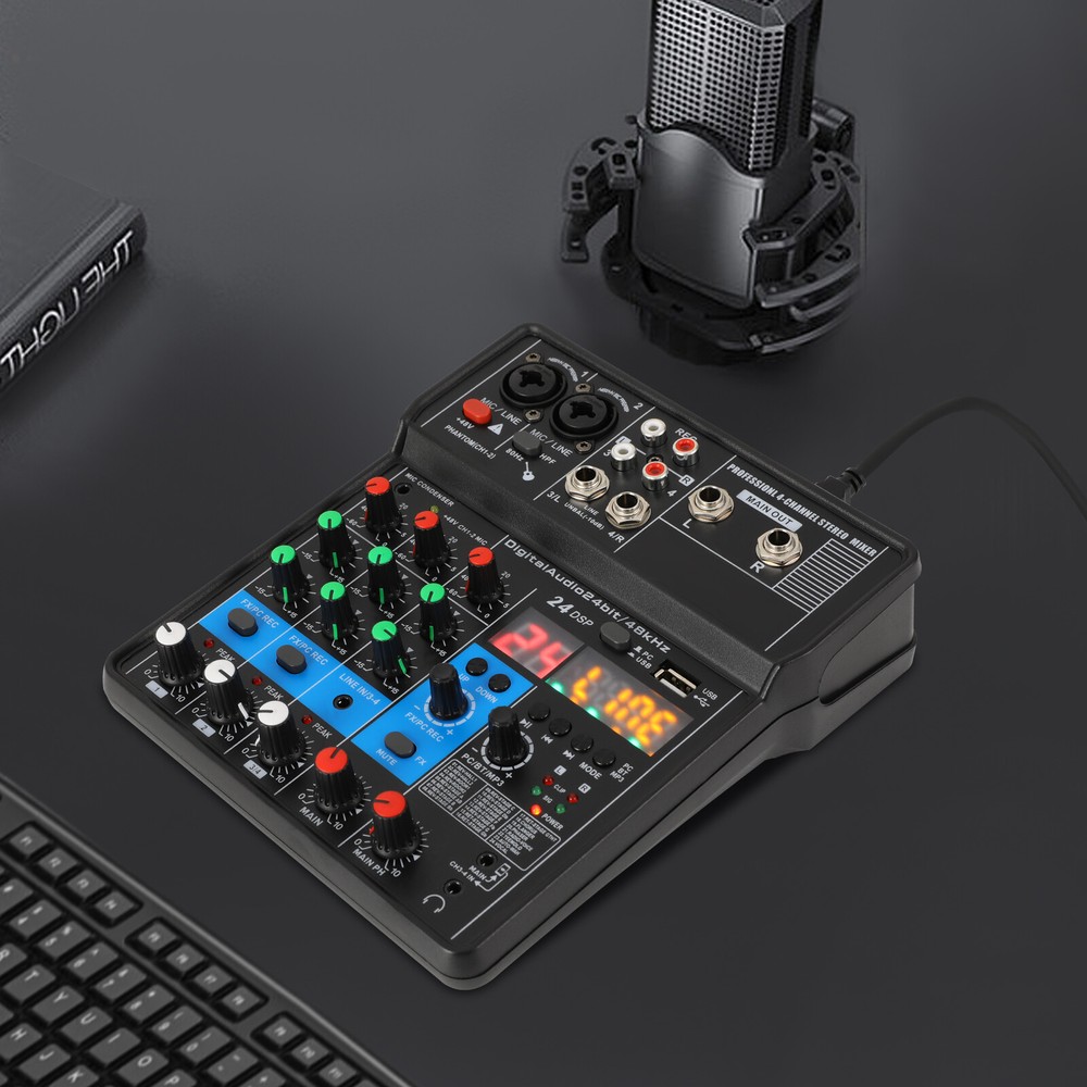 4-Channel Professional Audio Mixer with Bluetooth, USB & DSP Effects