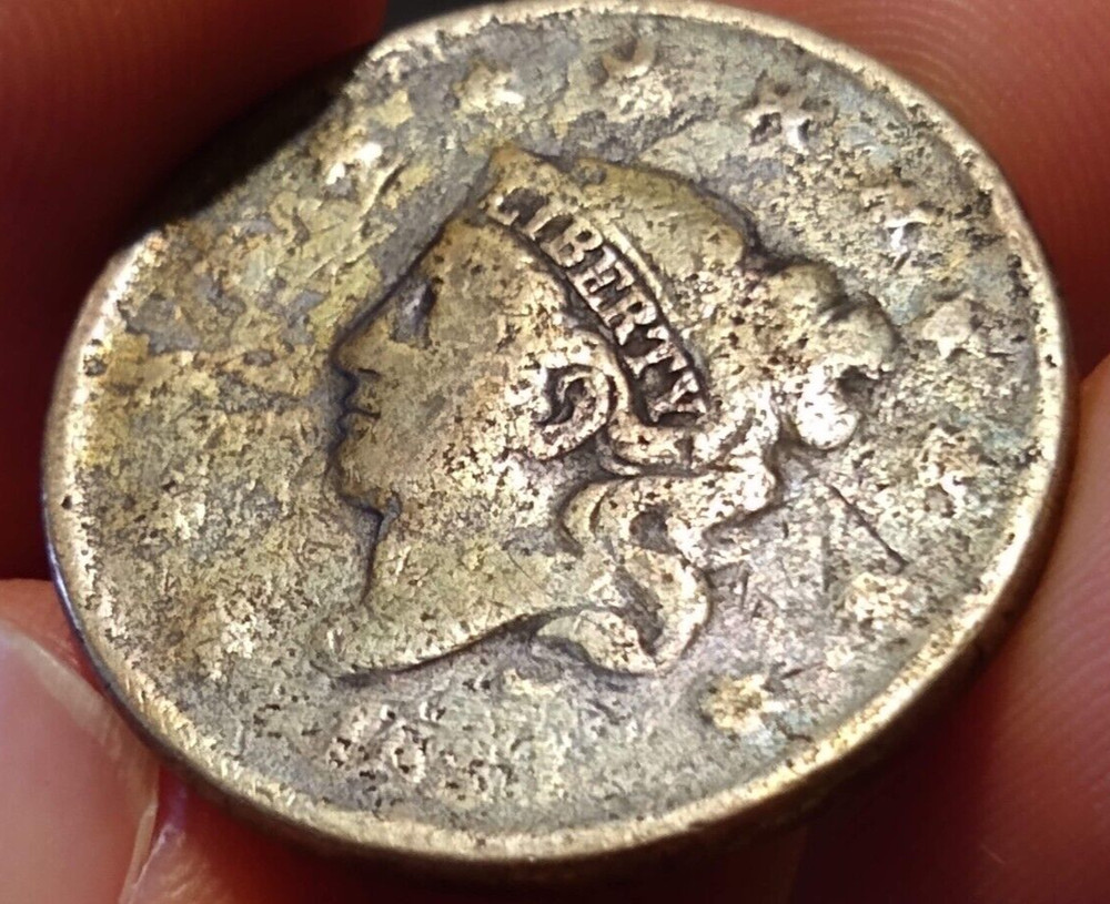 1833 large cent n2 r2 variety rotated reverse error 45 newcomb 2 copper coin