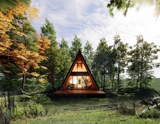 A Frame Modern Cabin House - Plan Blueprint PDF or Print Drawing Construction ~