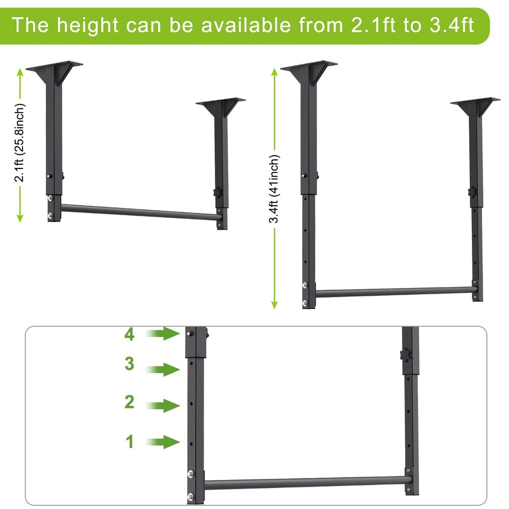 48" Heavy Duty Ceiling Mount Pull Up Bar - Adjustable Height, Easy Install