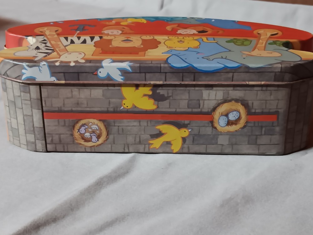 Noah's Ark Tin Container Ark Shaped Colorful Inside And Out Unbranded
