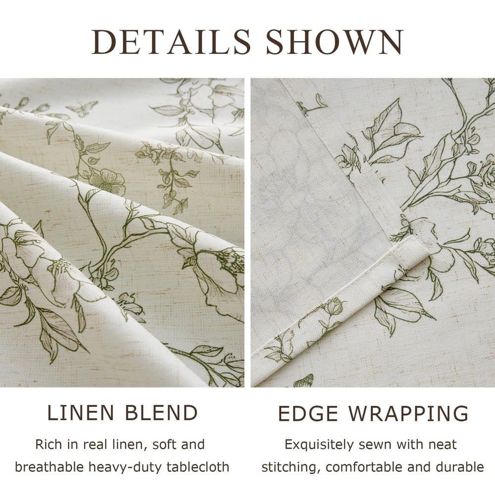 French Floral Tablecloths Rectangular Linen Table Cloth with Green Flowers Pa...