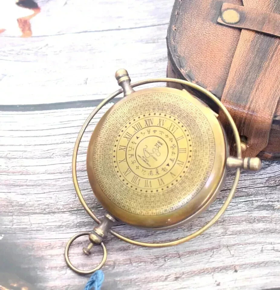 Antique Brass Compass 'Original' Alethiometer Symbol reader Truth with case
