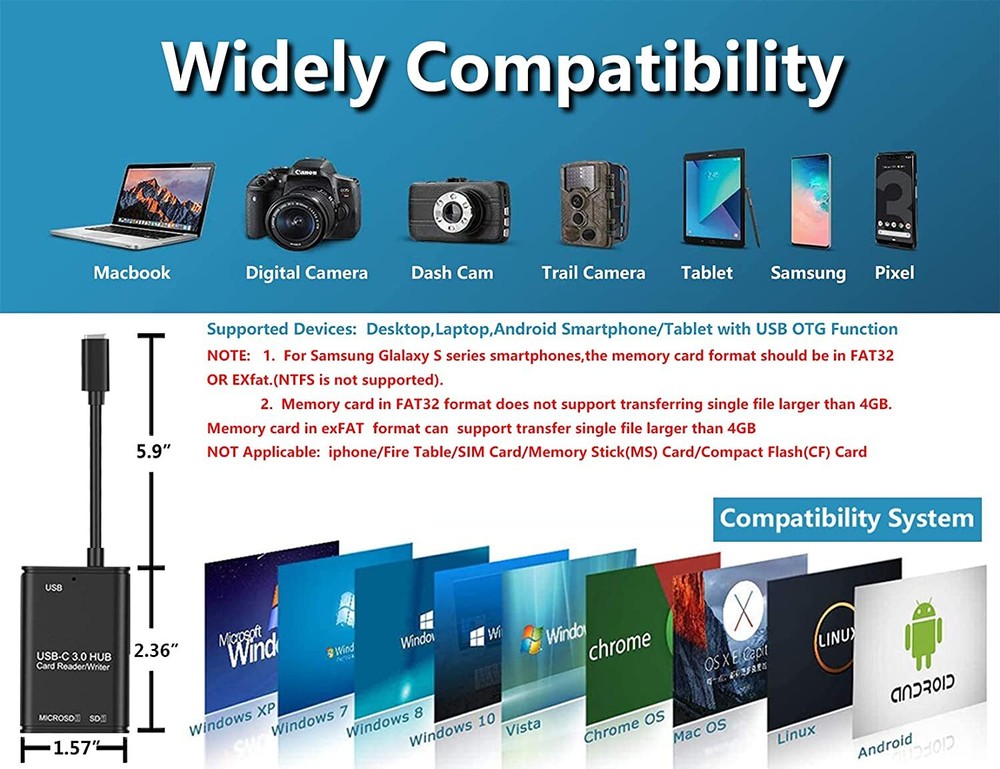 USB C to SD Card Reader Writer OTG Adapter Micro Memory Card Reader Card Reader