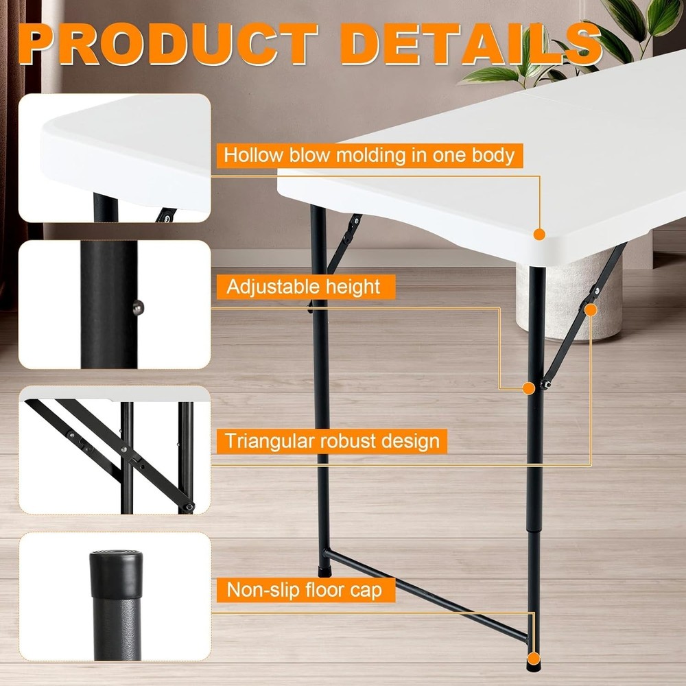4ft Adjustable Height Utility Table - Durable HDPE & Steel Folding Table