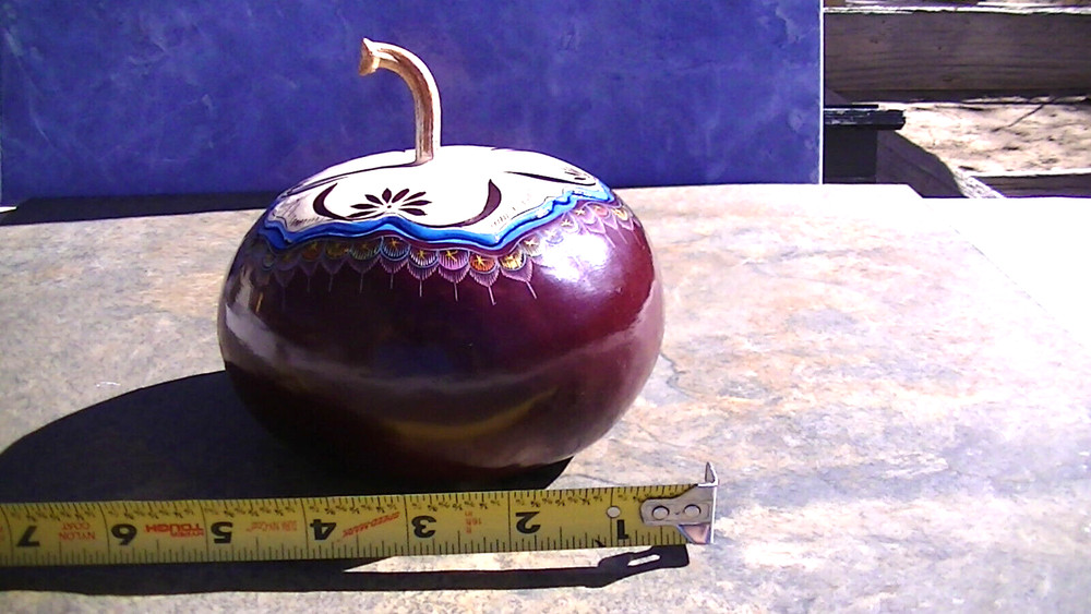 Hand Painted Gourd 5" Wide x 3"Tall Origin unknown Some Damage