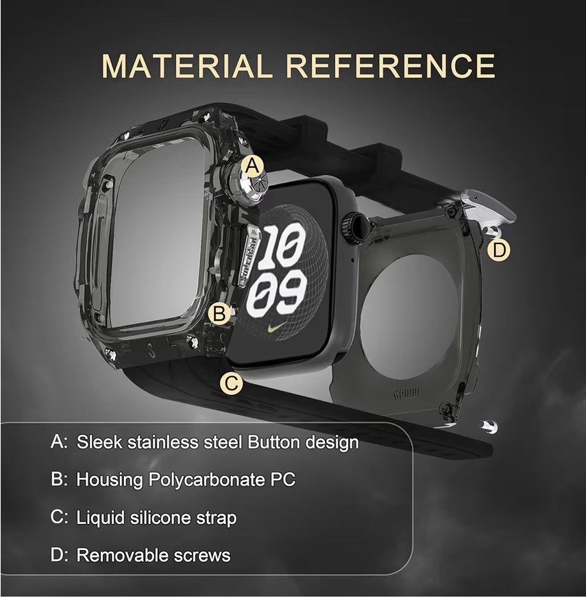 Clear Polycarbonate Case & Silicone Strap for Apple Watch 46mm Multi-Color