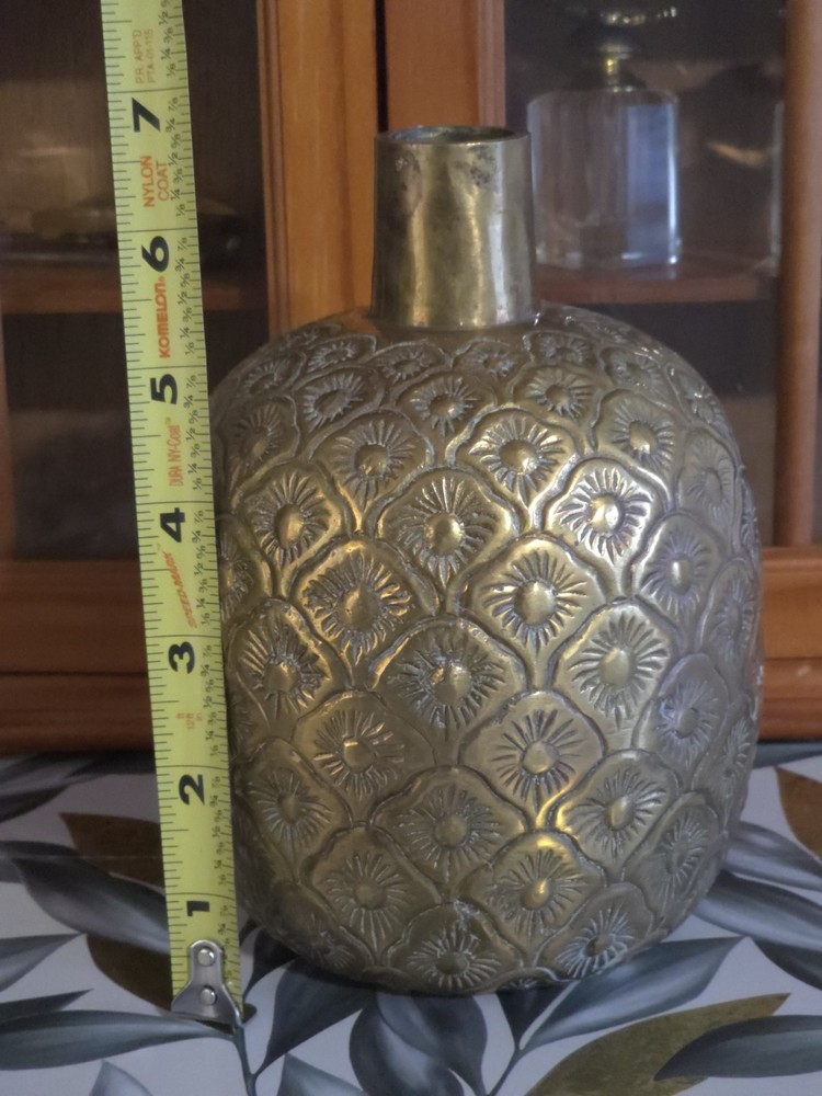 Ornate Heavy Solid Brass Pineapple Pattern Vessel/Urn, Made in India