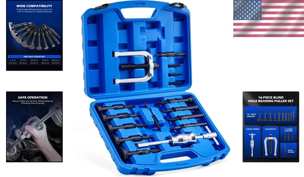 Complete 16-Piece Blind Bearing Puller Set with Slip Case - Heavy Duty Design