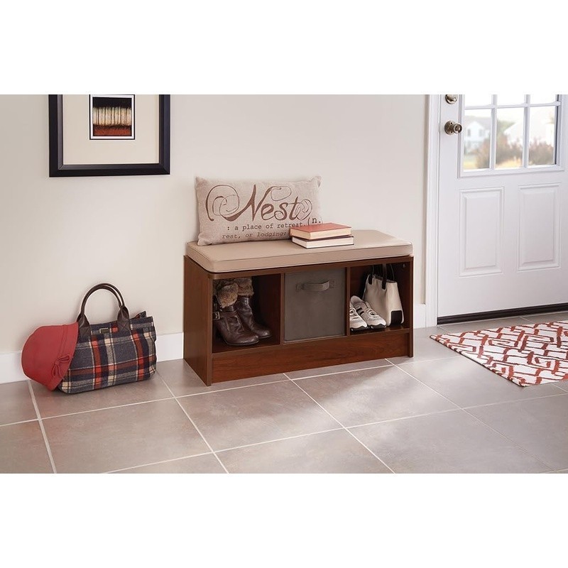 Multi-Functional 3 Cubbies Storage Bench W/ Cushions Home Organization New