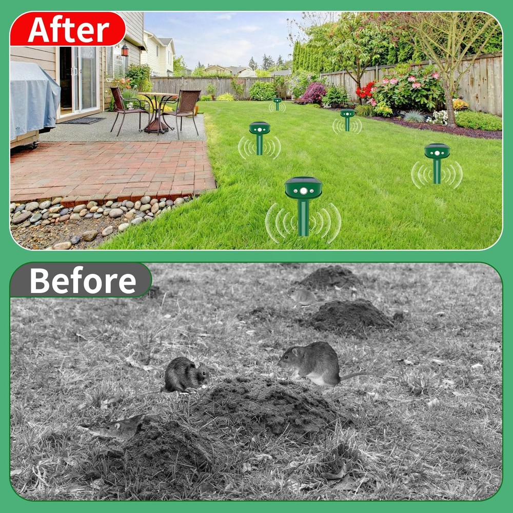 2026 Upgraded Mole Repellent Solar Powered with Flash Light, IP65 Waterproof ...