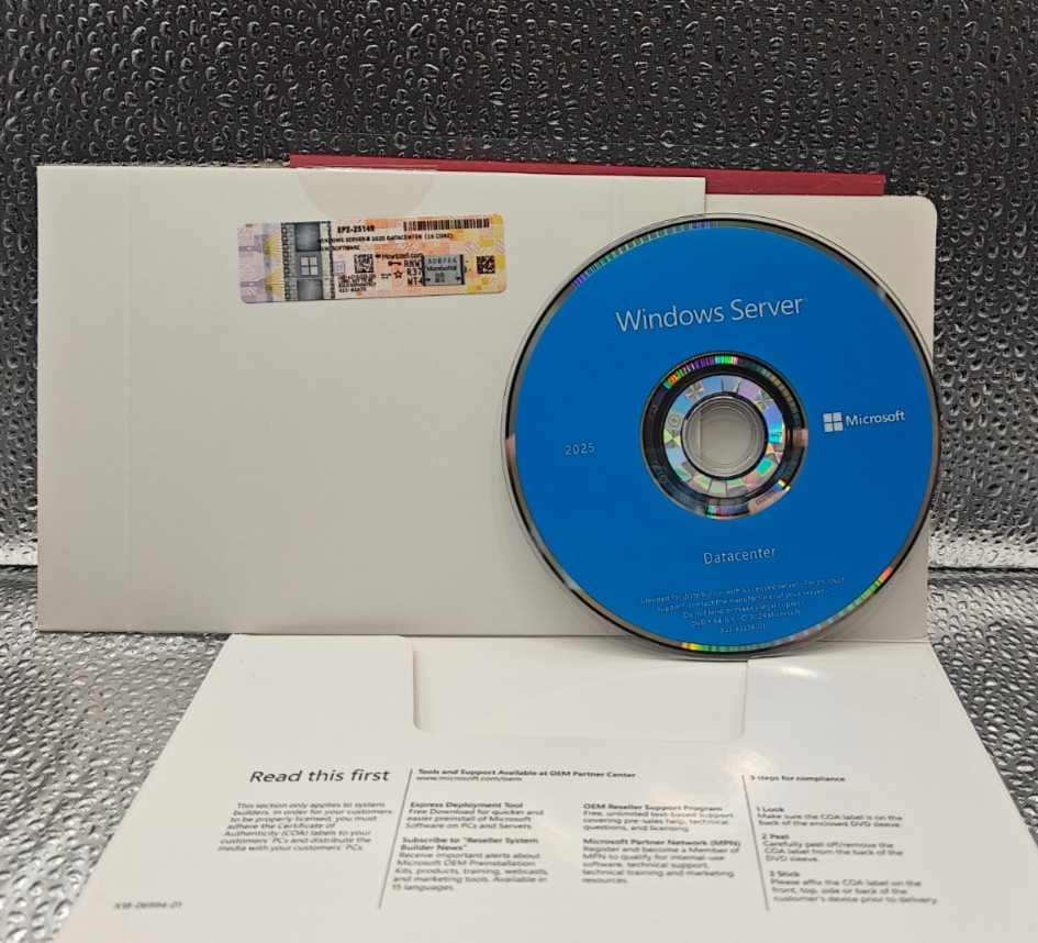 Authentic Microsoft Windows Server 2025 Datacenter-OEM 16 Core- (From D&H Dist)
