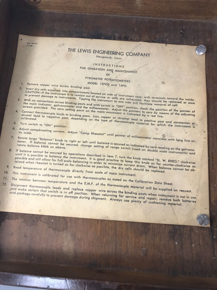 Antique Pyrometer LEWIS ENGINEERING CO. Model 14PO w/instructions, box ~ WORKS!