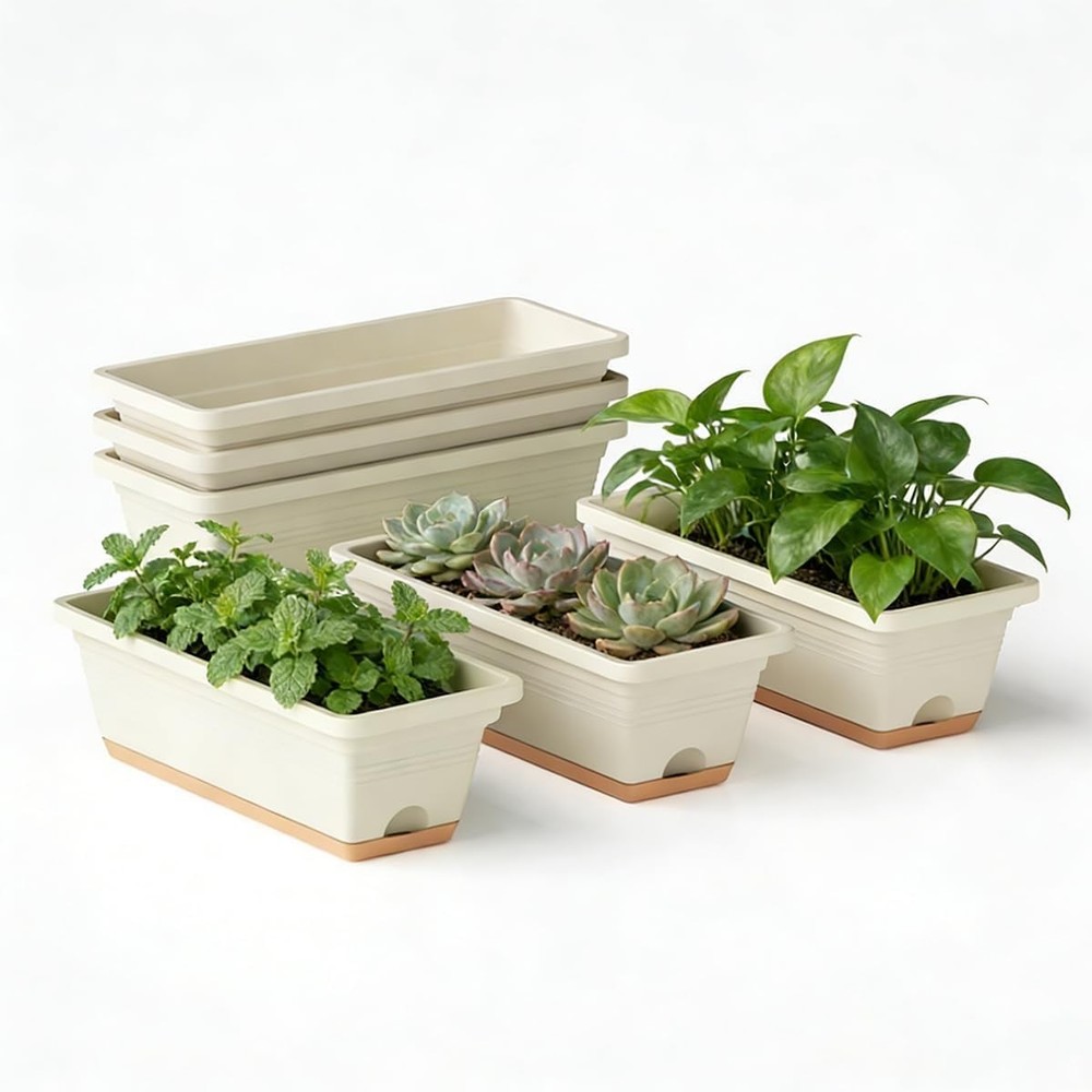 Window Box Planter 6 Pack Plastic Vegetable Flower Window Planters Boxes 16