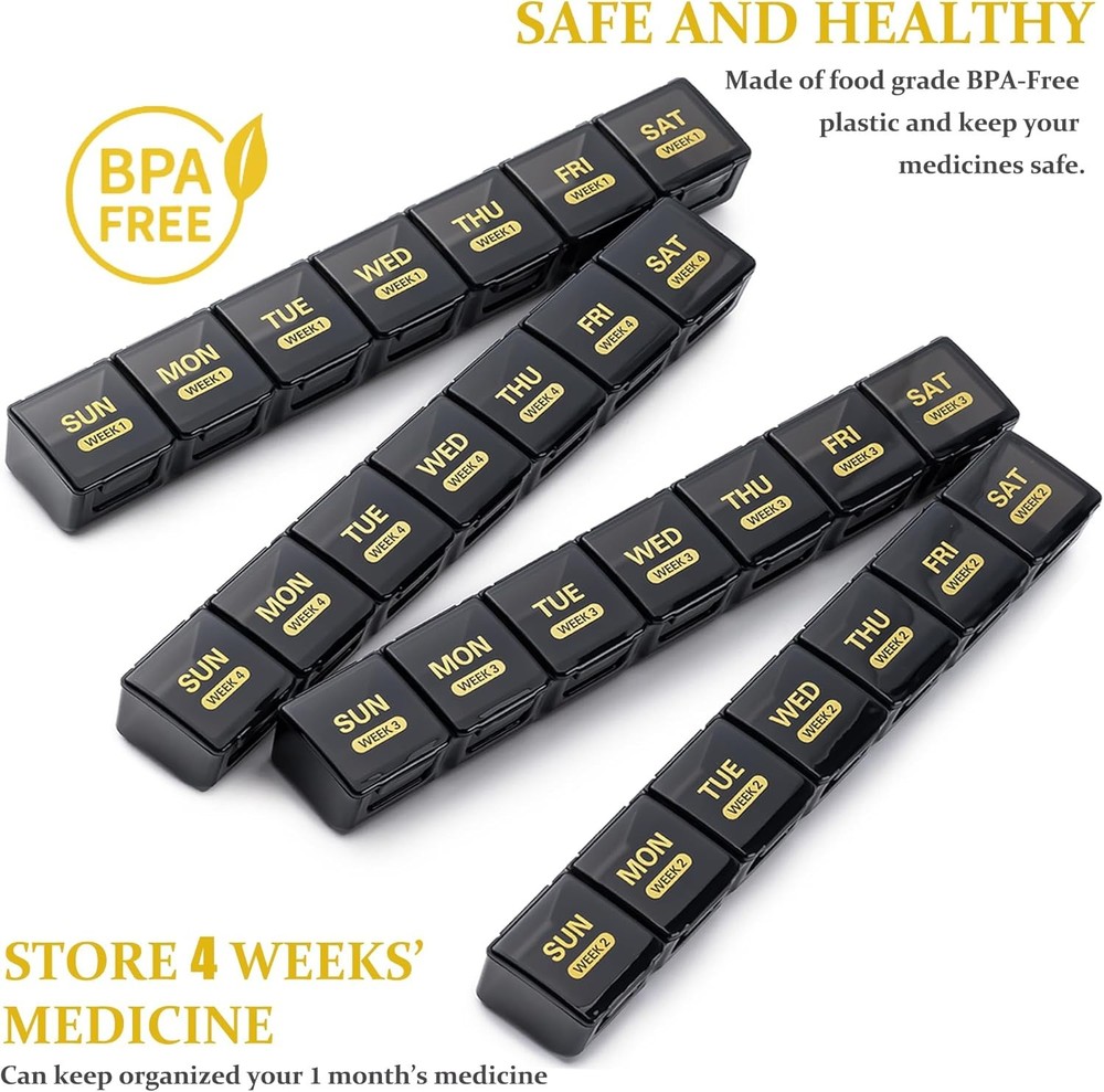 Monthly Pill Organizer 28 Day Dust Proof Case Black