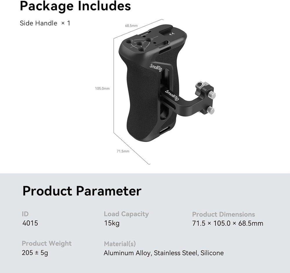SmallRig Camera Side Handle Left or Right Handgrip with 1/4"-20 for Camera Cages
