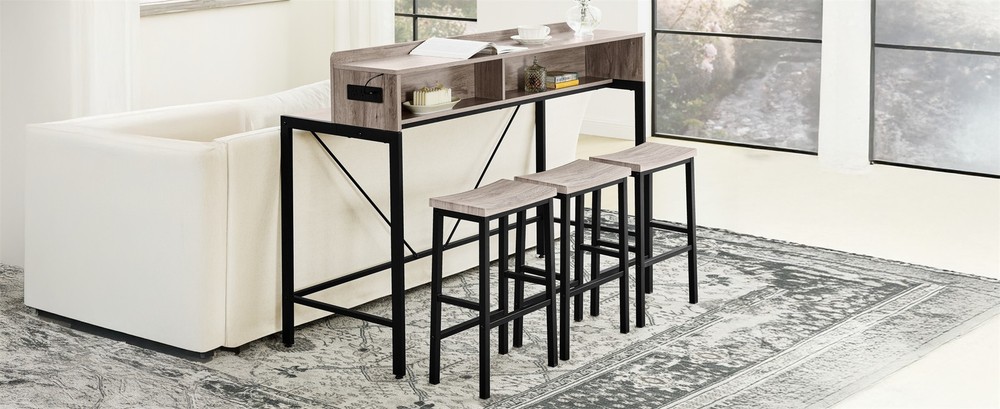 59 inch bar table, dining table, sofa table with power socket and LED light, 3