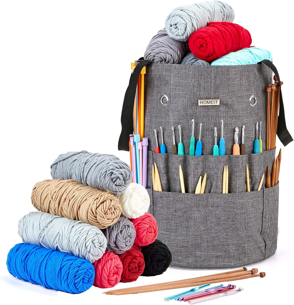 Large Crochet Bag with Customized Front Compartment for Knitting Accessories, Ya